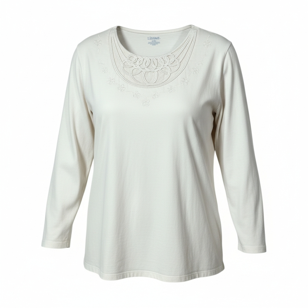Liz & Me Long Sleeve Embellished Shirt Ivory 22 / 24W